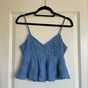 Topshop Cropped Lace Peplum Spaghetti Strap V-Neck Lined Tank in Light Blue